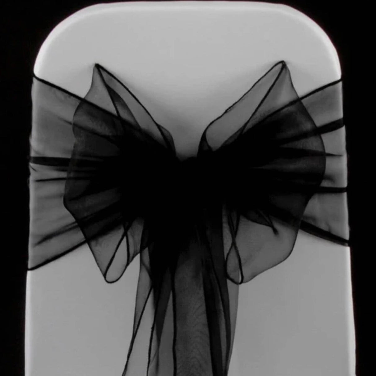 10 Pieces Black Luxury Organza Chair Strips, Angled Ends, 12"x116" Decorative Bands