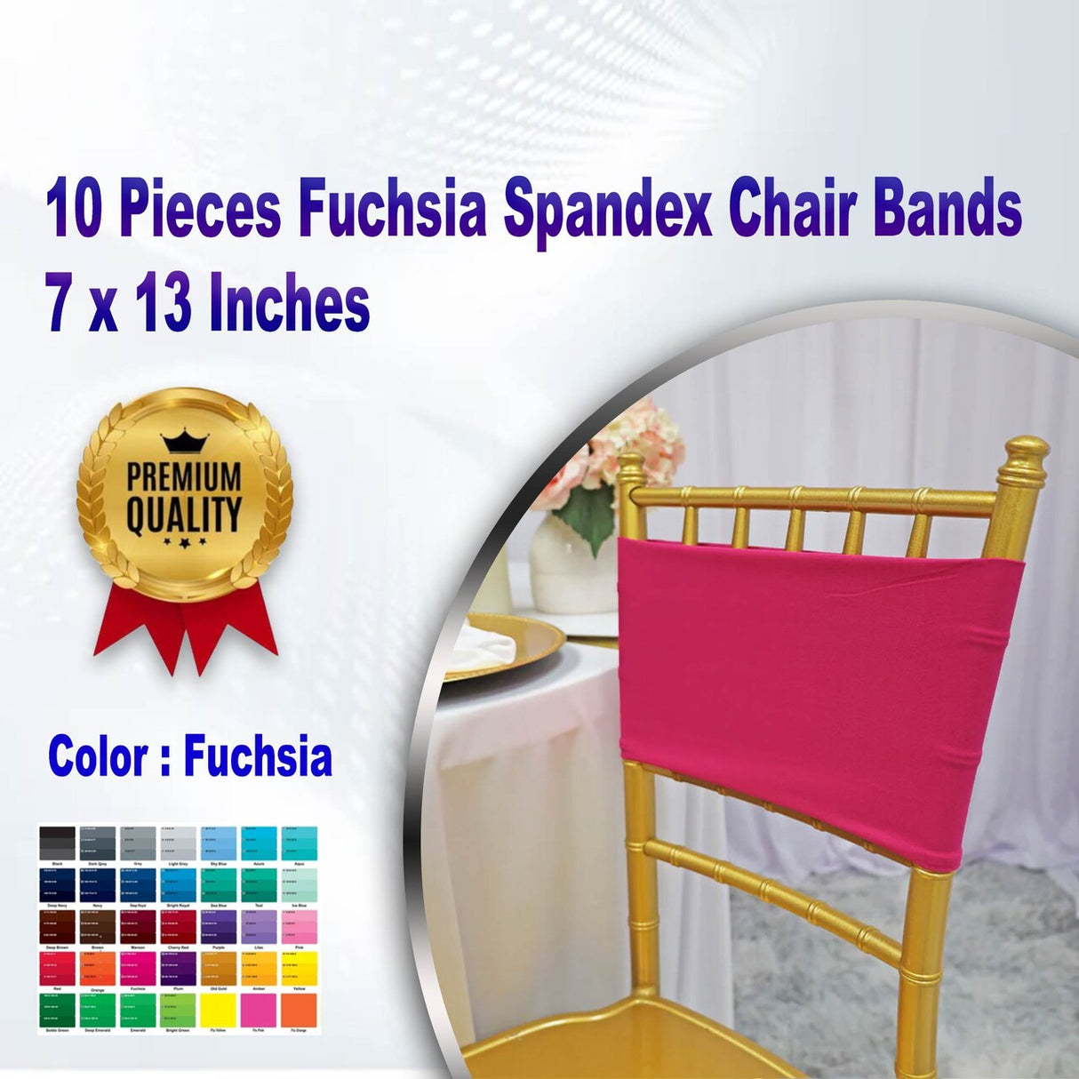 10 Pieces Fuchsia Spandex Chair Bands 7 x 13 Inches
