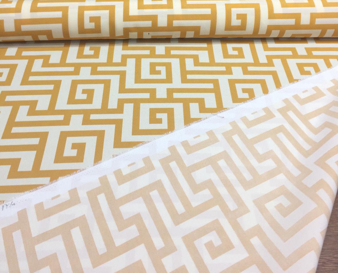Terrasol Indoor Outdoor Athens Greek Key Yellow Spun Polyester Fabric - Yellow And Cream Greek Key, 54" Width (1 Yard)