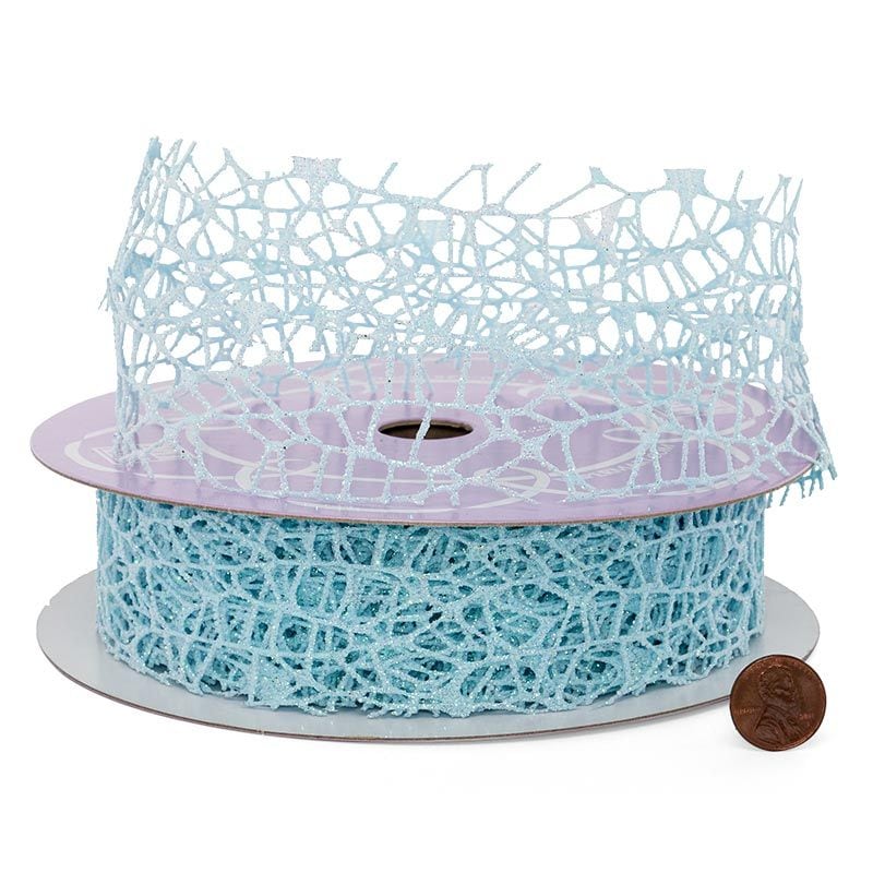 Random Shape Mesh Ribbon 1 1/2 '' X 25 yd - Aqua Metallic Color 1 / ROLL