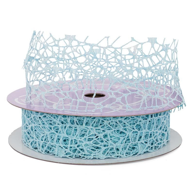 Random Shape Mesh Ribbon 1 1/2 '' X 25 yd - Aqua Metallic Color 1 / ROLL