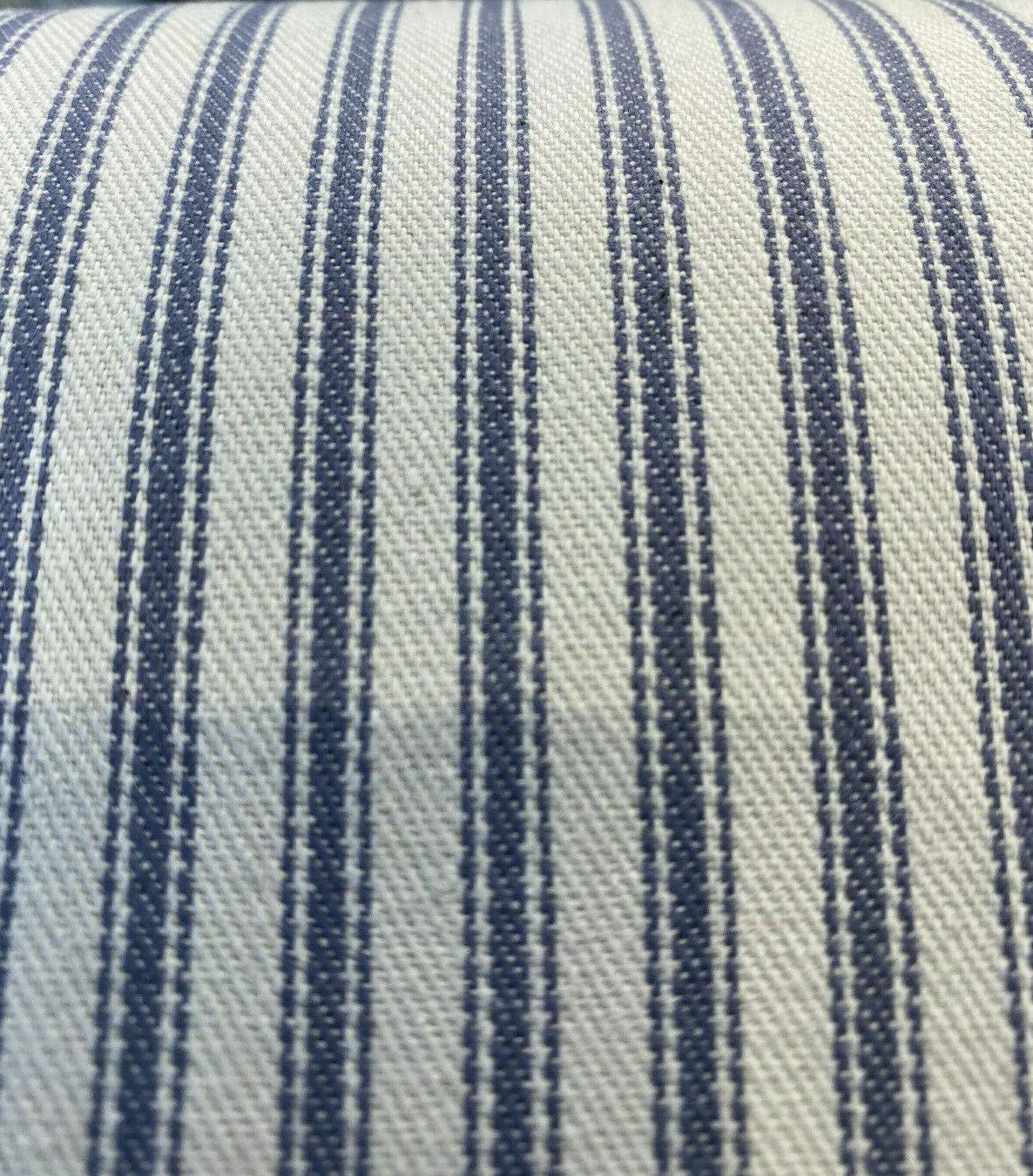 Waverly Classic Ticking Stripes Cotton Fabric - Beige Background With Graphite Blue Stripes, 55" Width (1 Yard)