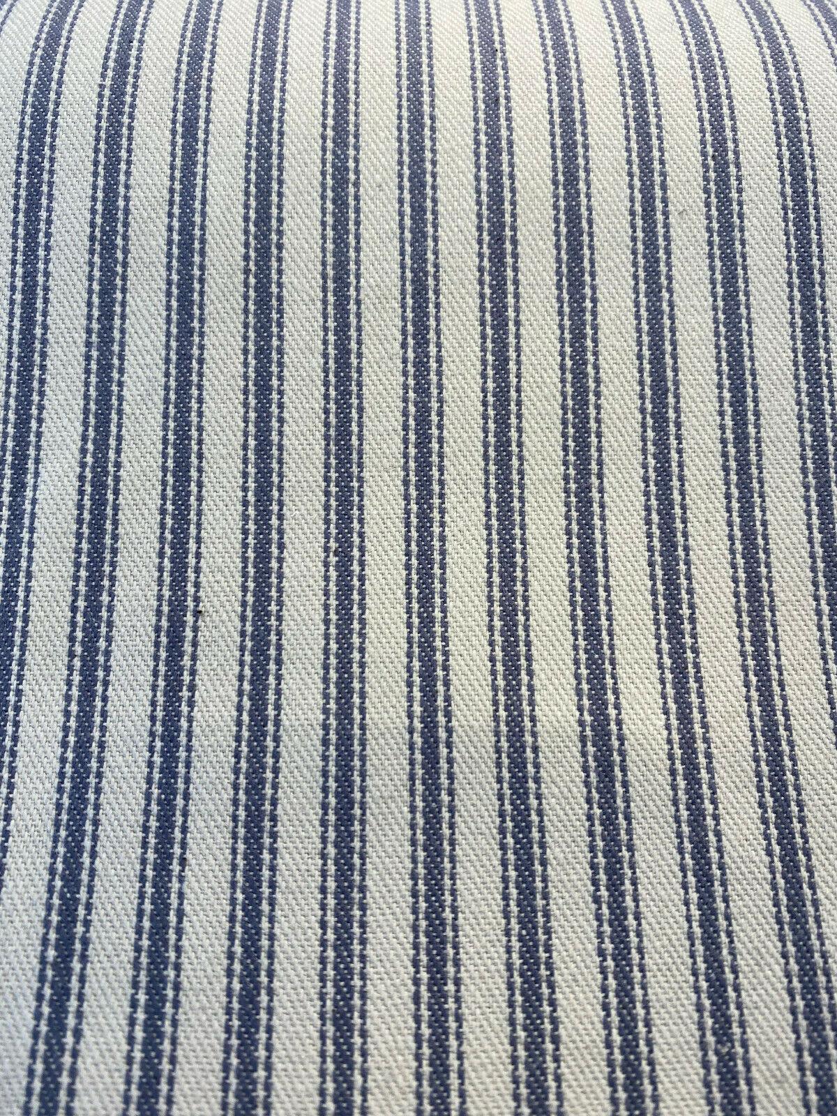 Waverly Classic Ticking Stripes Cotton Fabric - Beige Background With Graphite Blue Stripes, 55" Width (1 Yard)
