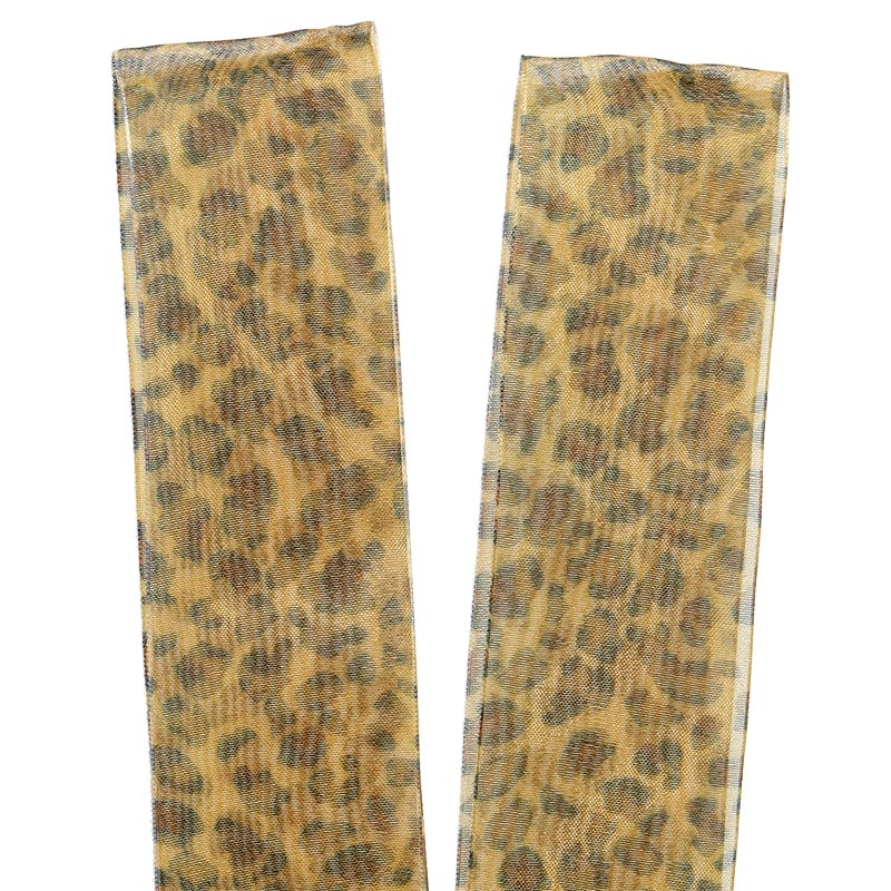 Leopard Pattern Sheer Ribbon 1 1/2 '' X 10 yd - Leopard Color 1 / ROLL