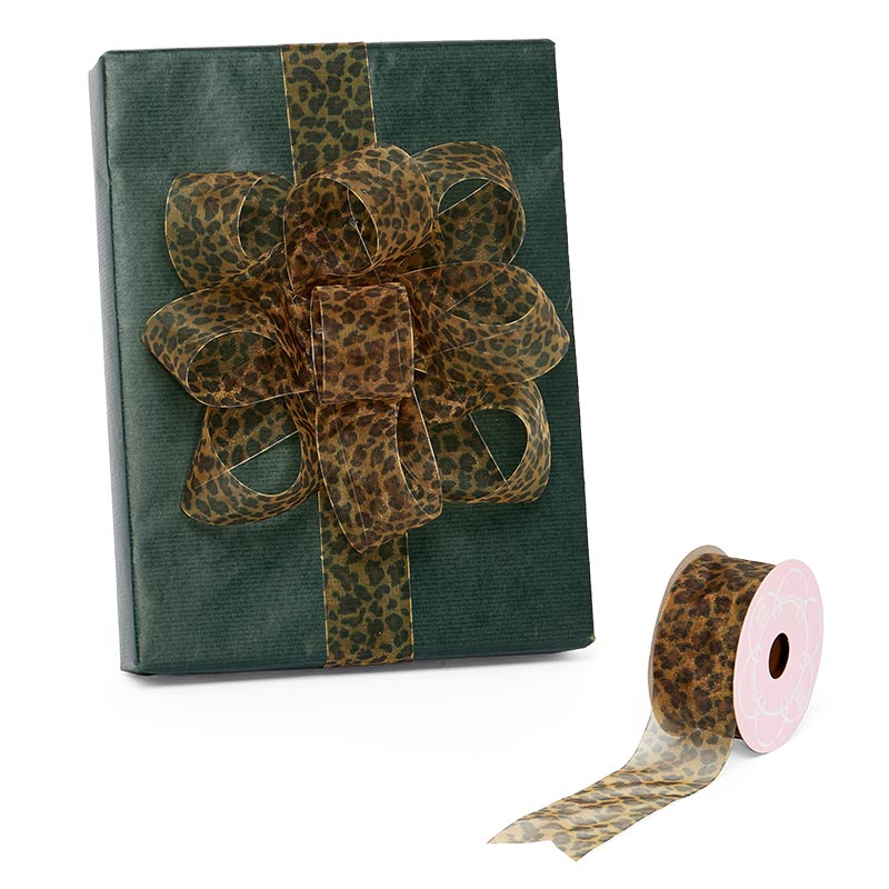 Leopard Pattern Sheer Ribbon 1 1/2 '' X 10 yd - Leopard Color 1 / ROLL