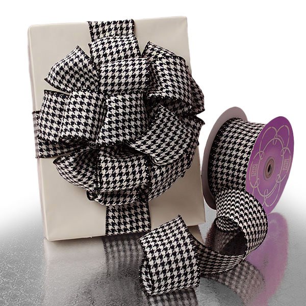 Houndstooth Grosgrain Wired Ribbon 2 1/2 '' X 25 yd - 1 / ROLL