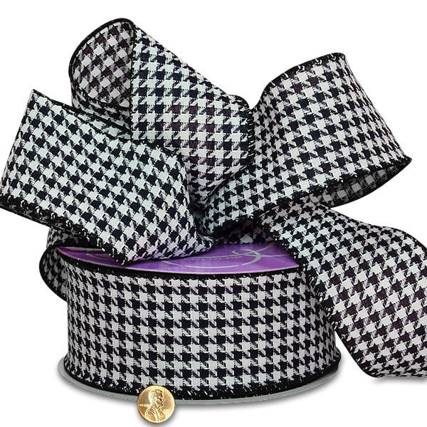 Houndstooth Grosgrain Wired Ribbon 2 1/2 '' X 25 yd - 1 / ROLL