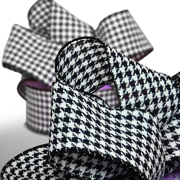 Houndstooth Grosgrain Wired Ribbon 2 1/2 '' X 25 yd - 1 / ROLL