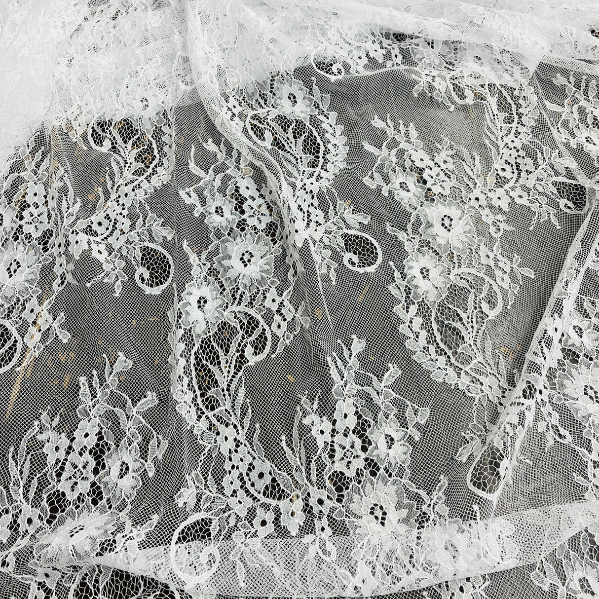 Embroidered Lace Fabric with Eyelash Scallop