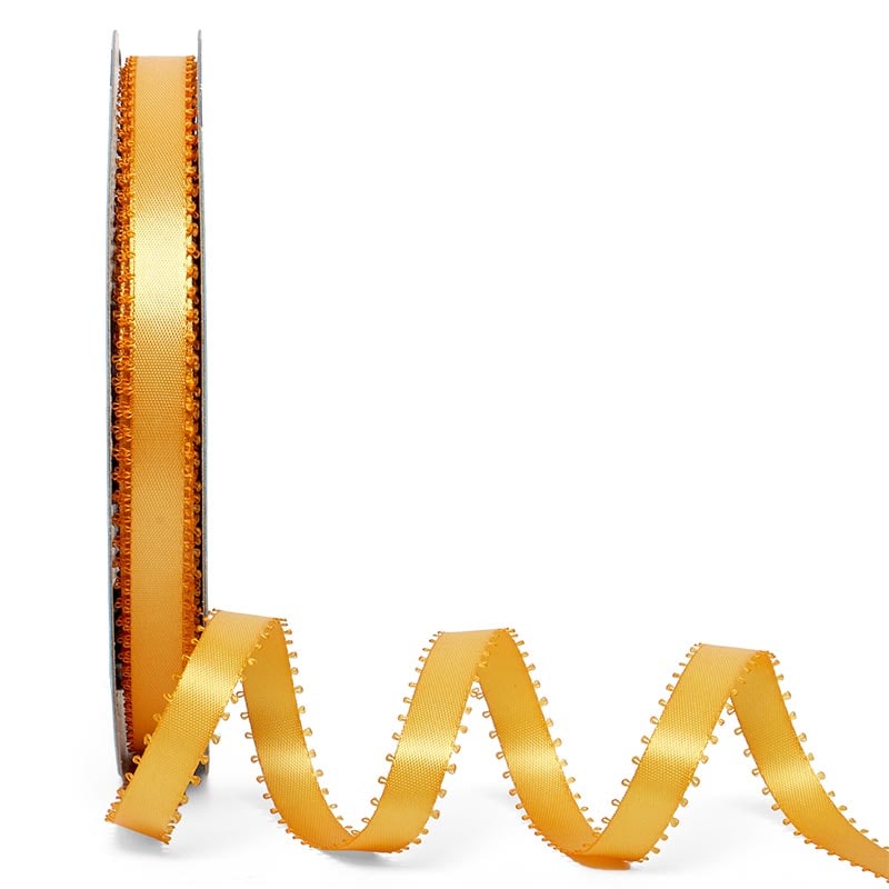 Picot Edge Satin Ribbon 3/8 '' X 50 yd Light Gold Color 1 / roll