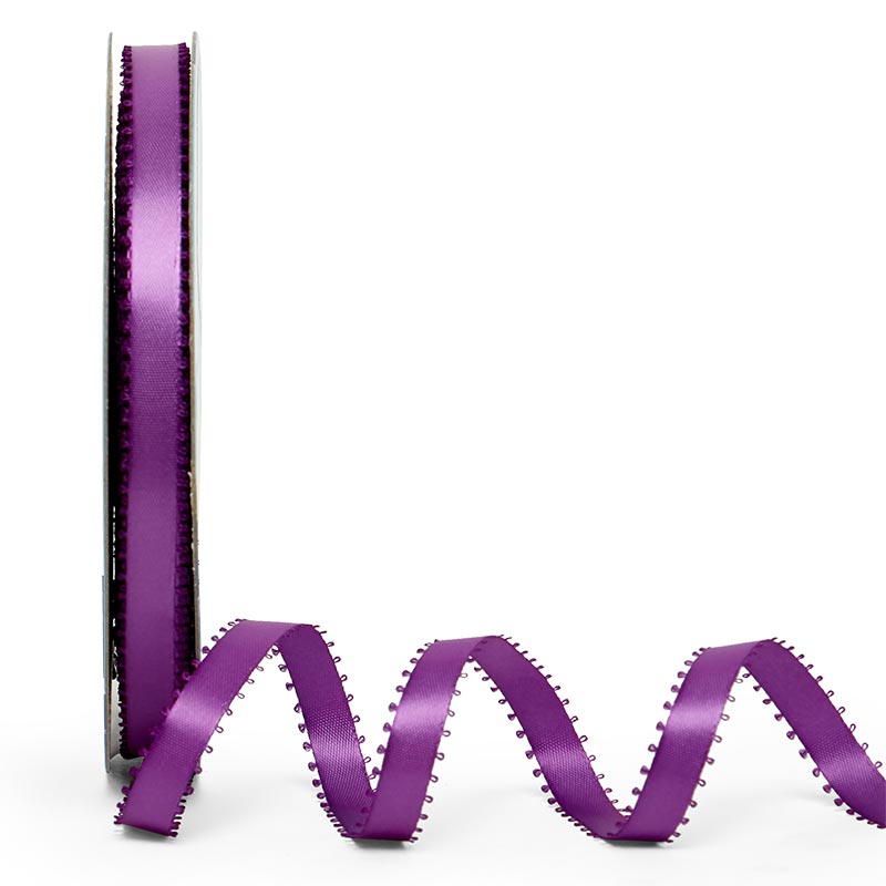 Picot Edge Satin Ribbon 3/8 '' X 50 yd Purple Color 1 / roll