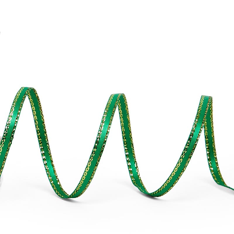 Gold Edge Satin Ribbon – Emerald, 1/8'' x 50 yd (1 Roll)
