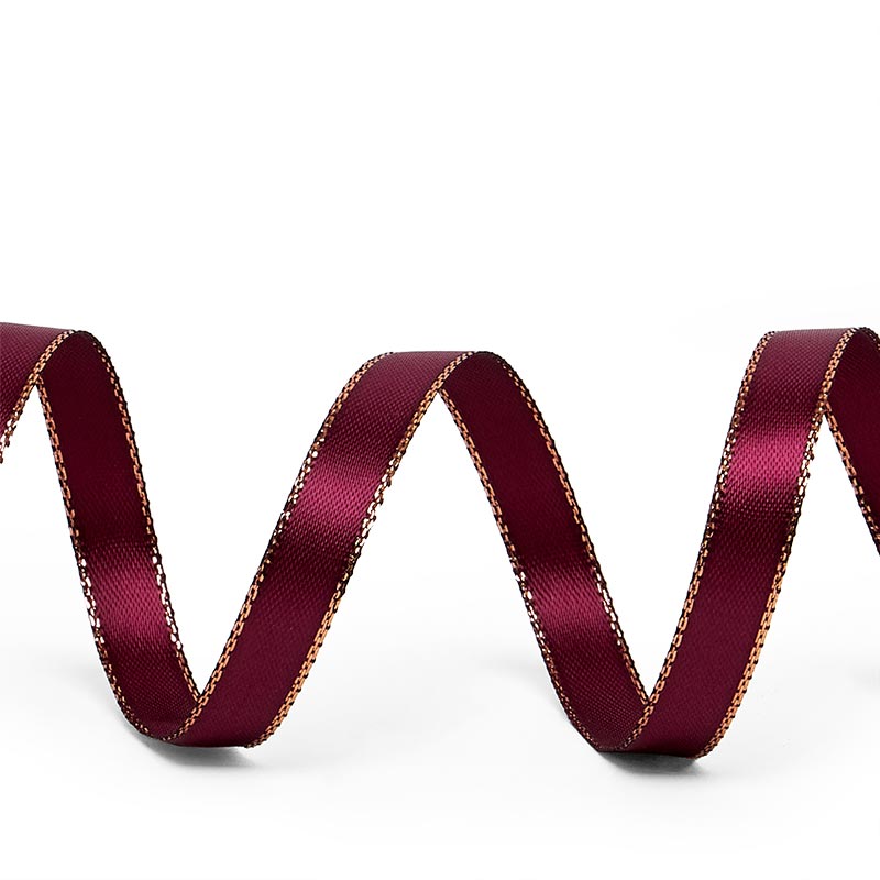 Gold Edge Satin Ribbon – Wine, 1/8'' x 50 yd (1 Roll)