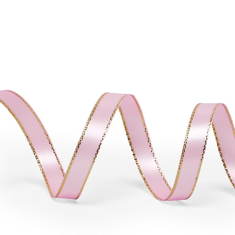 Gold Edge Satin Ribbon – Pink, 1/8'' x 50 yd (1 Roll)
