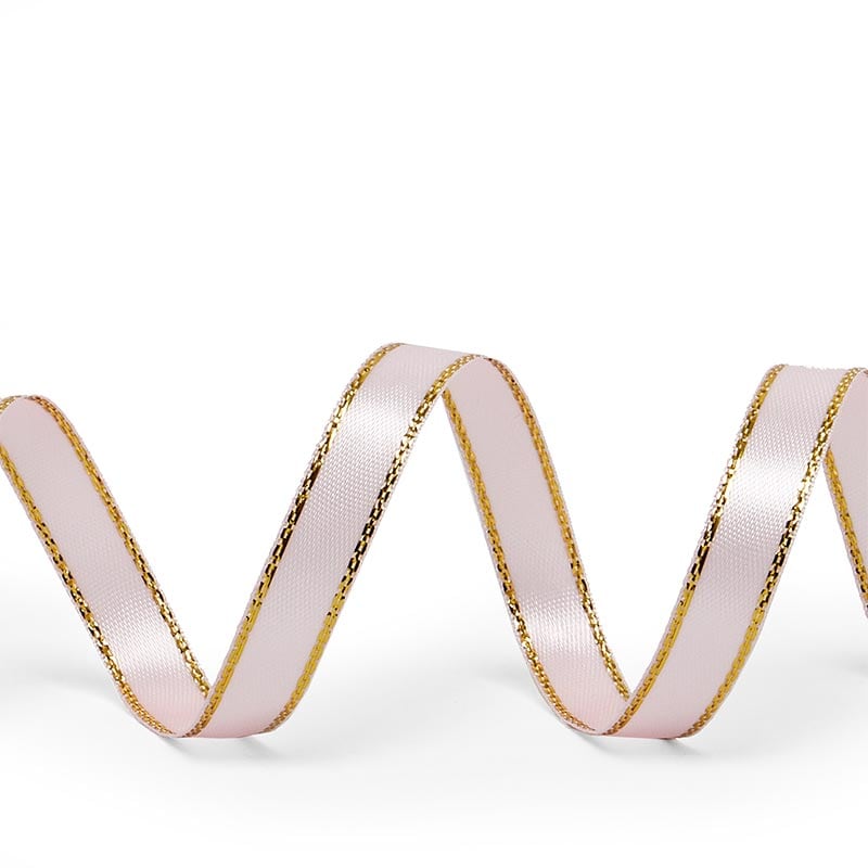 Gold Edge Satin Ribbon – Light Pink, 3/8'' x 50 yd (1 Roll)