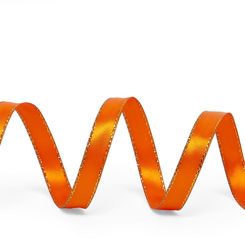 Gold Edge Satin Ribbon – Orange, 3/8'' x 50 yd (1 Roll)