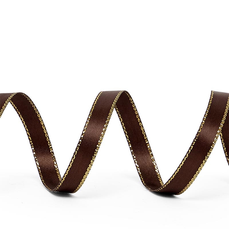 Gold Edge Satin Ribbon – Brown, 3/8'' x 50 yd (1 Roll)