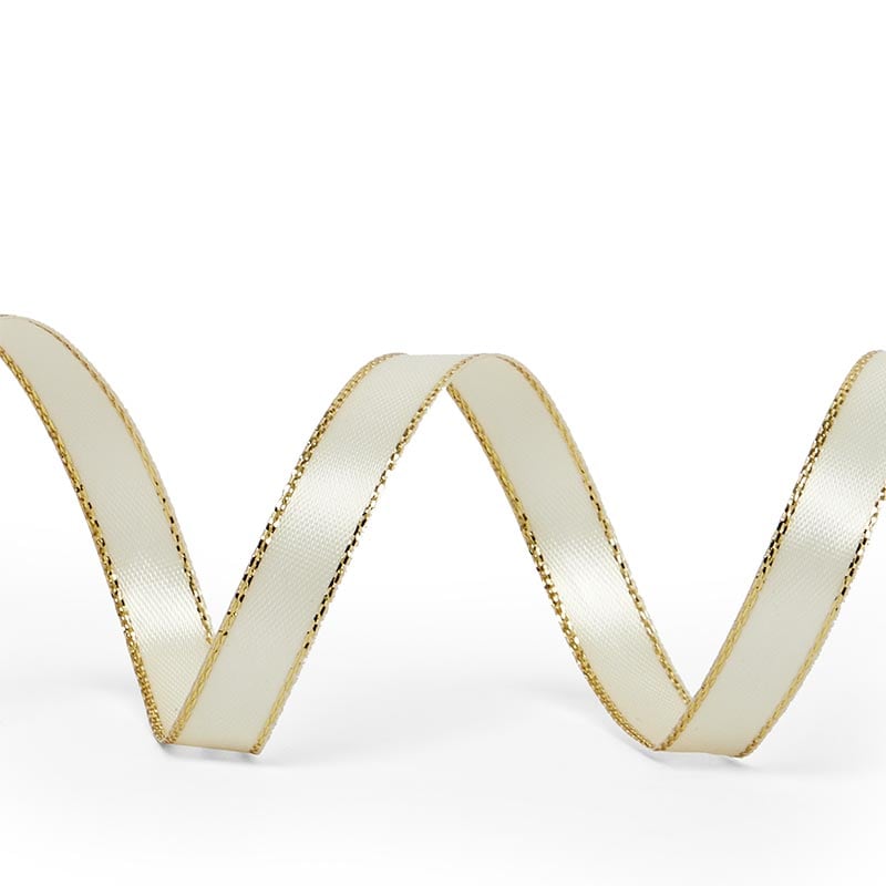 Gold Edge Satin Ribbon – Ivory, 3/8'' x 50 yd (1 Roll)