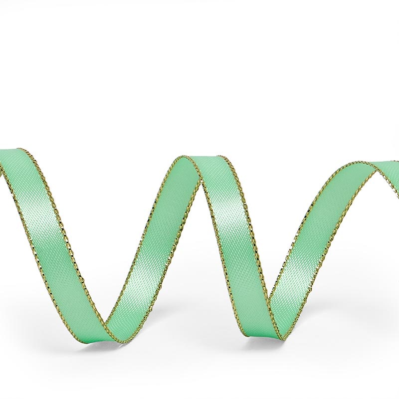 Gold Edge Satin Ribbon – Mint Green, 3/8'' x 50 yd (1 Roll)