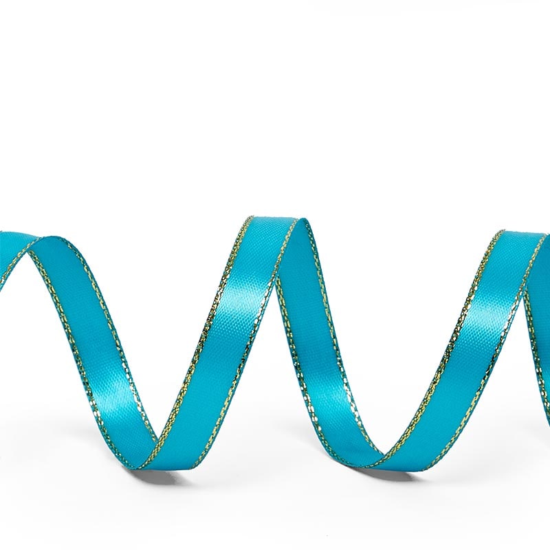 Gold Edge Satin Ribbon – Turquoise, 3/8'' x 50 yd (1 Roll)