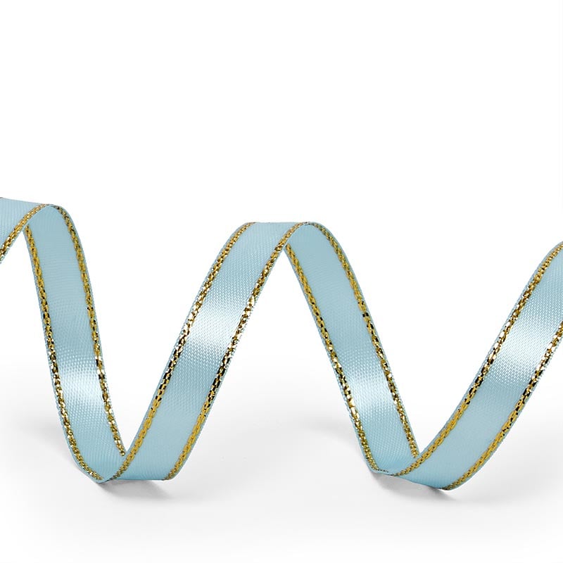 Gold Edge Satin Ribbon – Light Blue, 3/8'' x 50 yd (1 Roll)