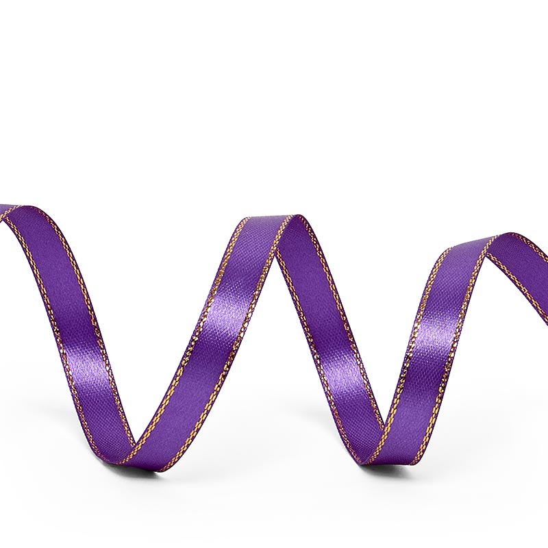 Gold Edge Satin Ribbon – Purple, 3/8'' x 50 yd (1 Roll)