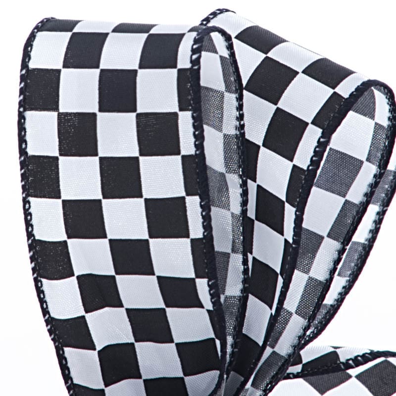 Checkered Print Satin Ribbons 1 1/2 '' X 10 yd - White Color 1 / ROLL