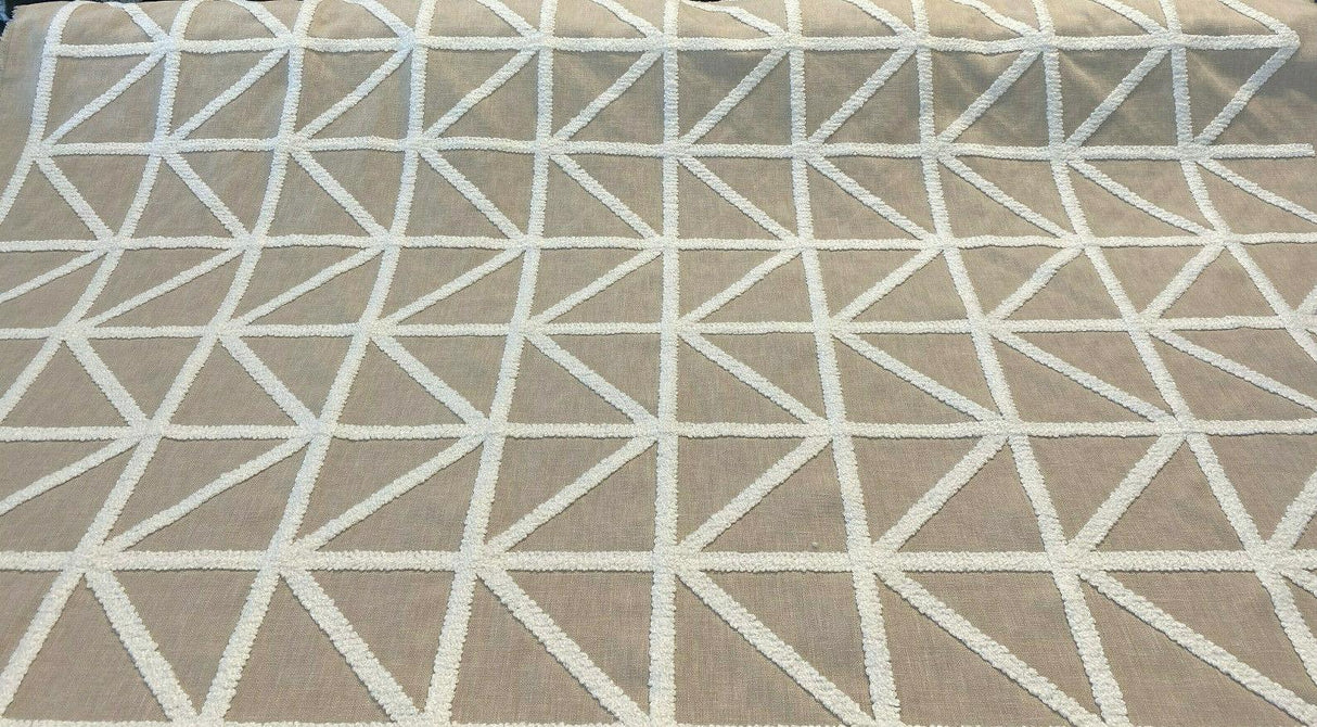 Waverly Port Of Call Sail Embroidered Fabric - White On Sand Lattice, 55" Width (1 Yard)