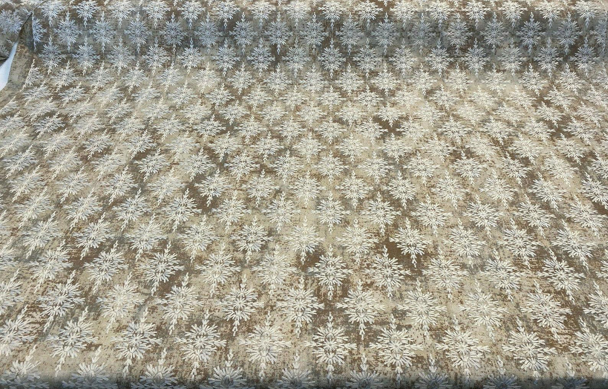 P Kaufmann Embroidered Asterisk Driftwood Cotton Fabric - Taupe, Beige, Steel Blue, 54" Width, Medallion Southwestern Lodge Pattern (1 Yard)