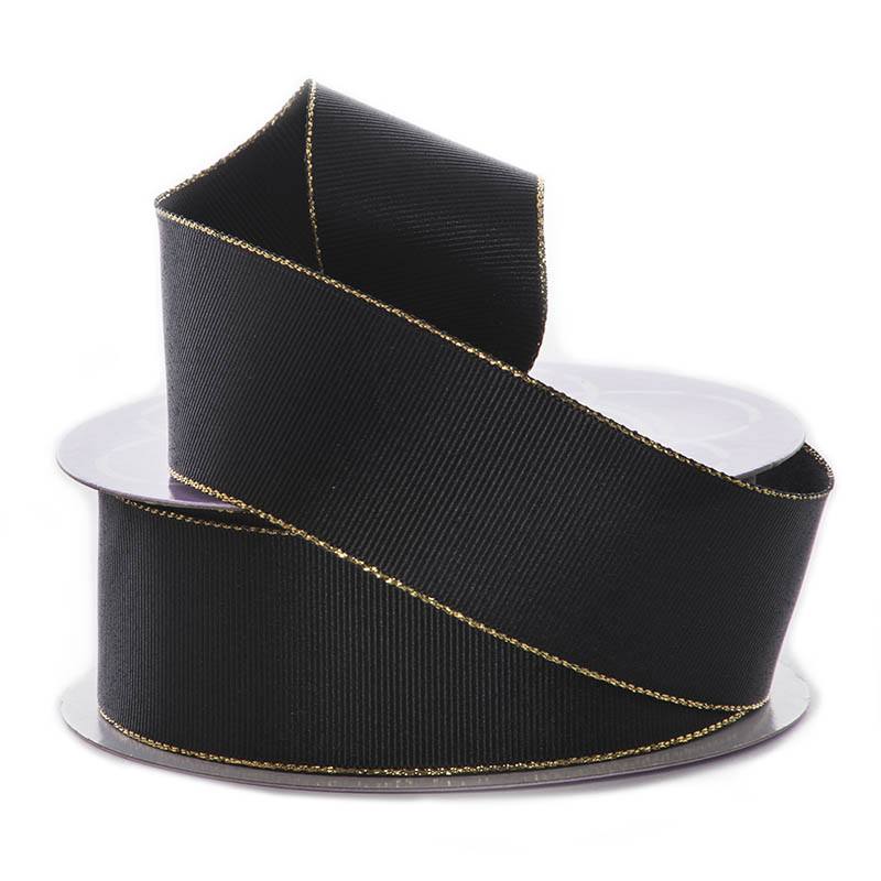 Gold Edge Grosgrain Ribbon 7/8 '' X 25 yd Black Color 1 / roll