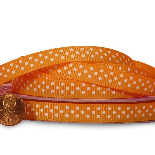 Polka Dot Grosgrain Ribbon – Orange / White, 5/8'' x 25 yd (1 Roll)