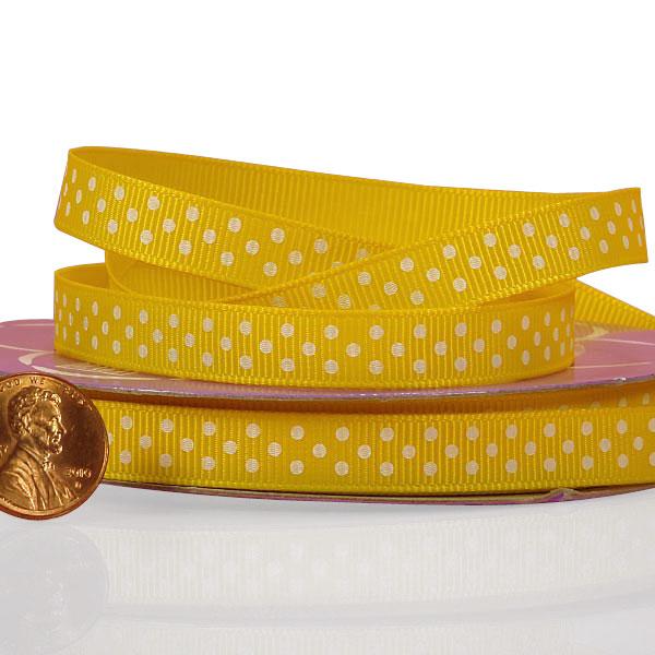 Polka Dot Grosgrain Ribbon – Dandelion / White, 3/8'' x 25 yd (1 Roll)