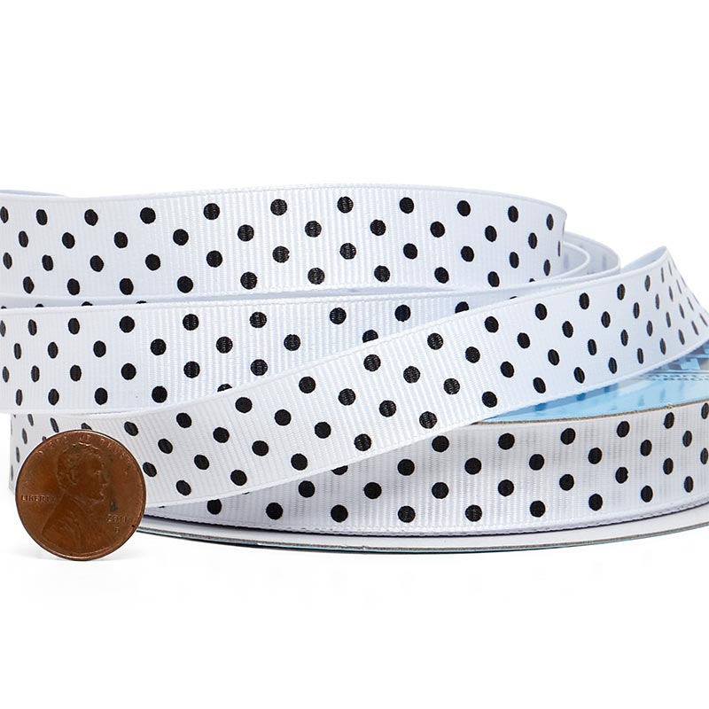 Polka Dot Grosgrain Ribbon – White / Black, 5/8'' x 25 yd (1 Roll)