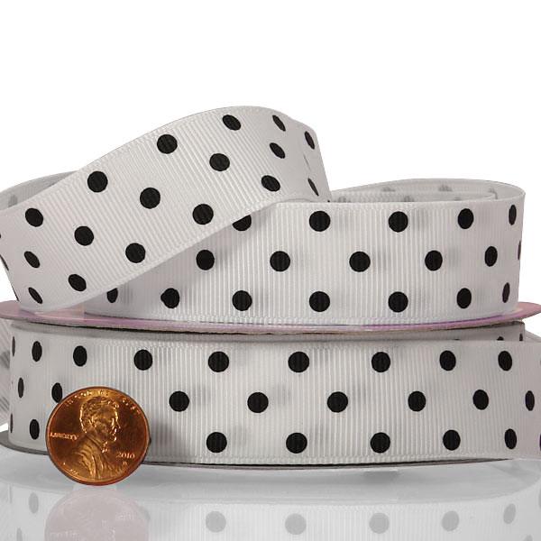 Polka Dot Grosgrain Ribbon – White / Black, 7/8'' x 25 yd (1 Roll)