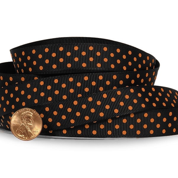 Polka Dot Grosgrain Ribbon – Black / Orange, 5/8'' x 25 yd (1 Roll)