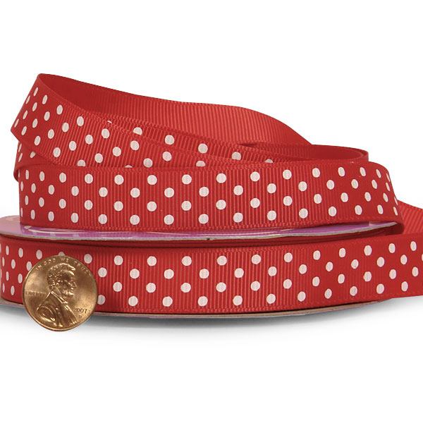 Polka Dot Grosgrain Ribbon – Red / White, 7/8'' x 25 yd (1 Roll)