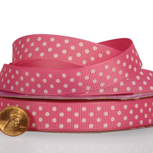 Polka Dot Grosgrain Ribbon – Hot Pink / White, 5/8'' x 25 yd (1 Roll)