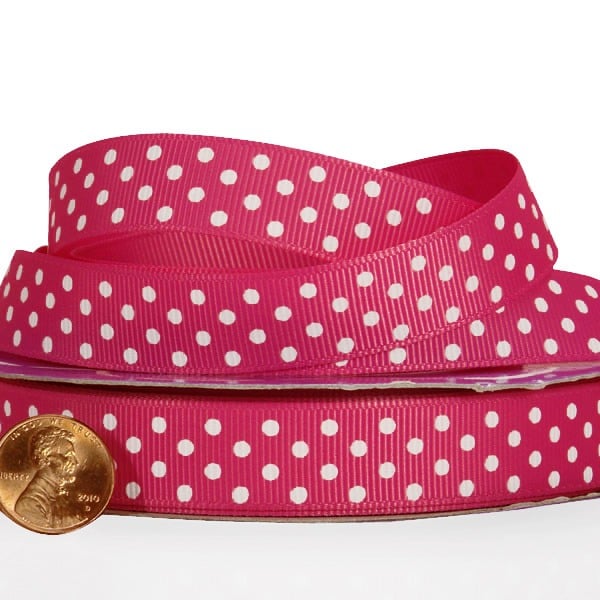 Polka Dot Grosgrain Ribbon – Shocking Pink / White, 5/8'' x 25 yd (1 Roll)