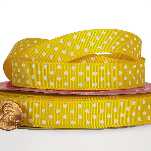 Polka Dot Grosgrain Ribbon – Dandelion / White, 5/8'' x 25 yd (1 Roll)