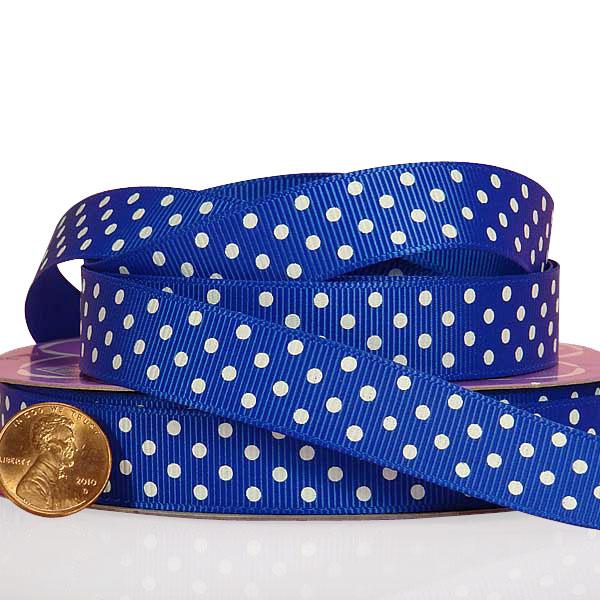 Polka Dot Grosgrain Ribbon – Royal / White, 5/8'' x 25 yd (1 Roll)