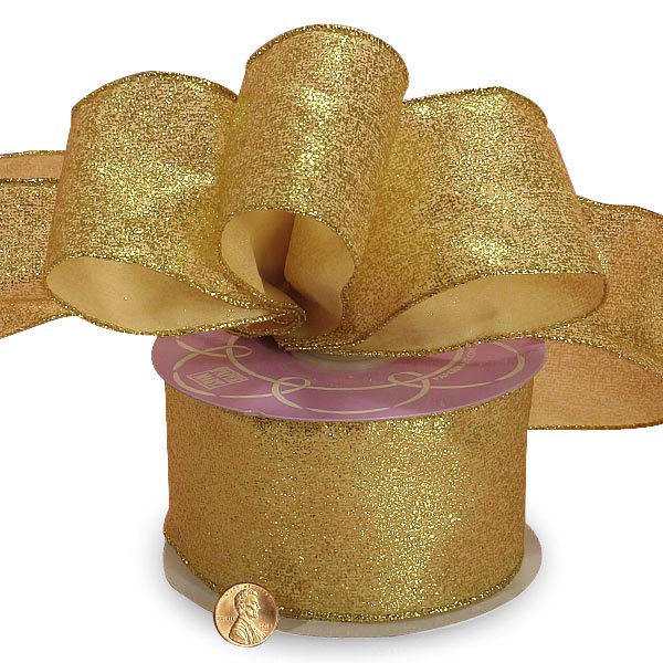 Wide Metallic Wired Ribbon Gold Color 1 / ROLL