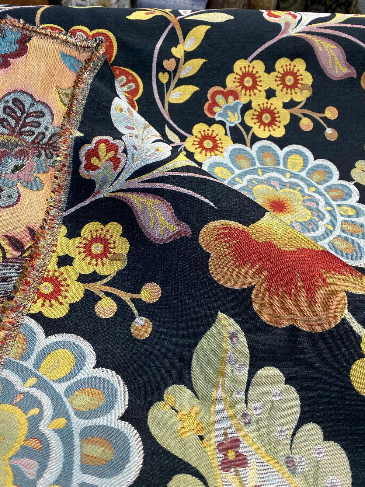 Onyx Jacquard Floral Wonder Brocade Fabric - Floral Blend Onyx Background, 62" Width (1 Yard)