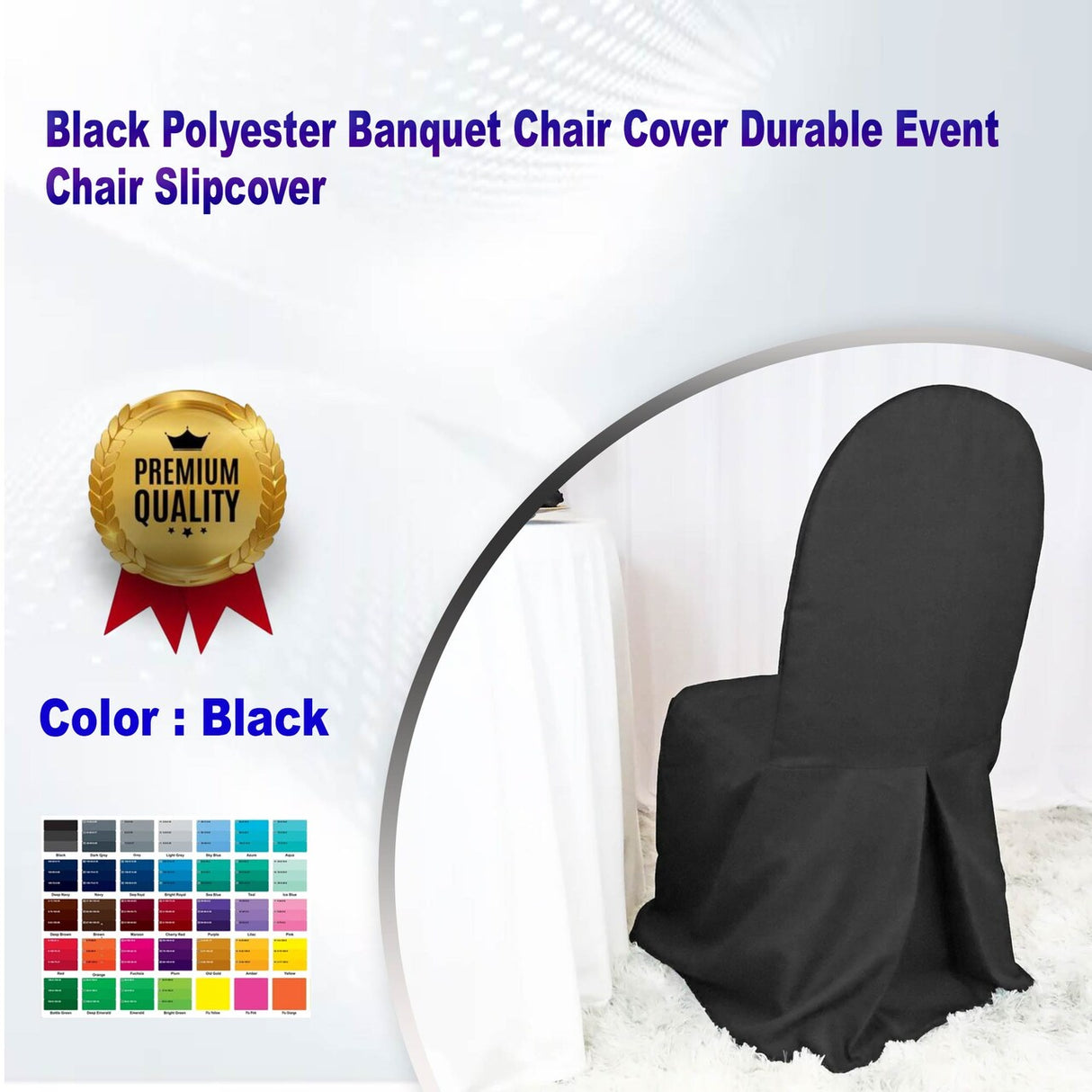 1 Piece Black Polyester Banquet Chair Cover Durable Event Chair Slipcover