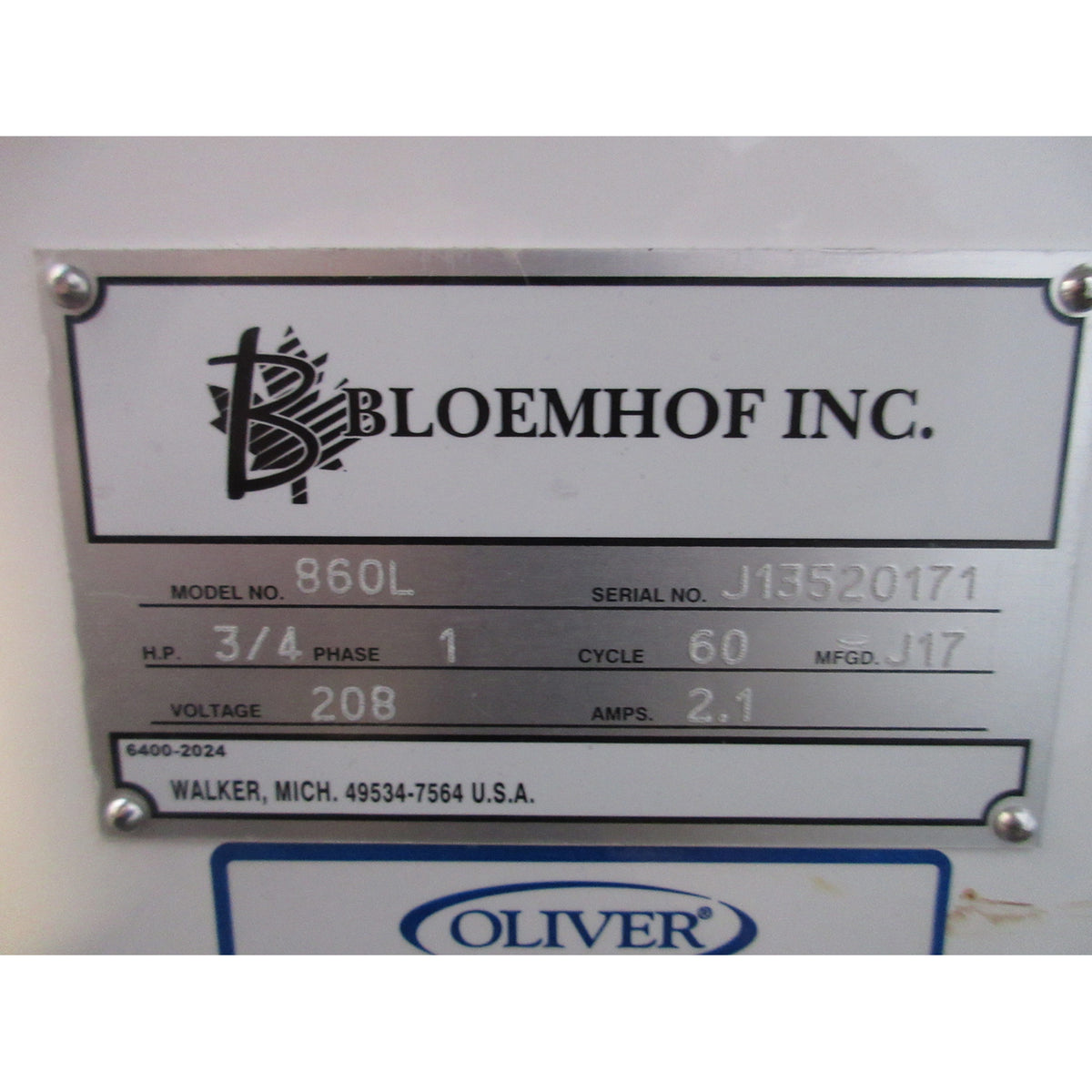 Bloemhof 860L Bread Moulder, Includes 2 Pressure Plates, Used Excellent Condition