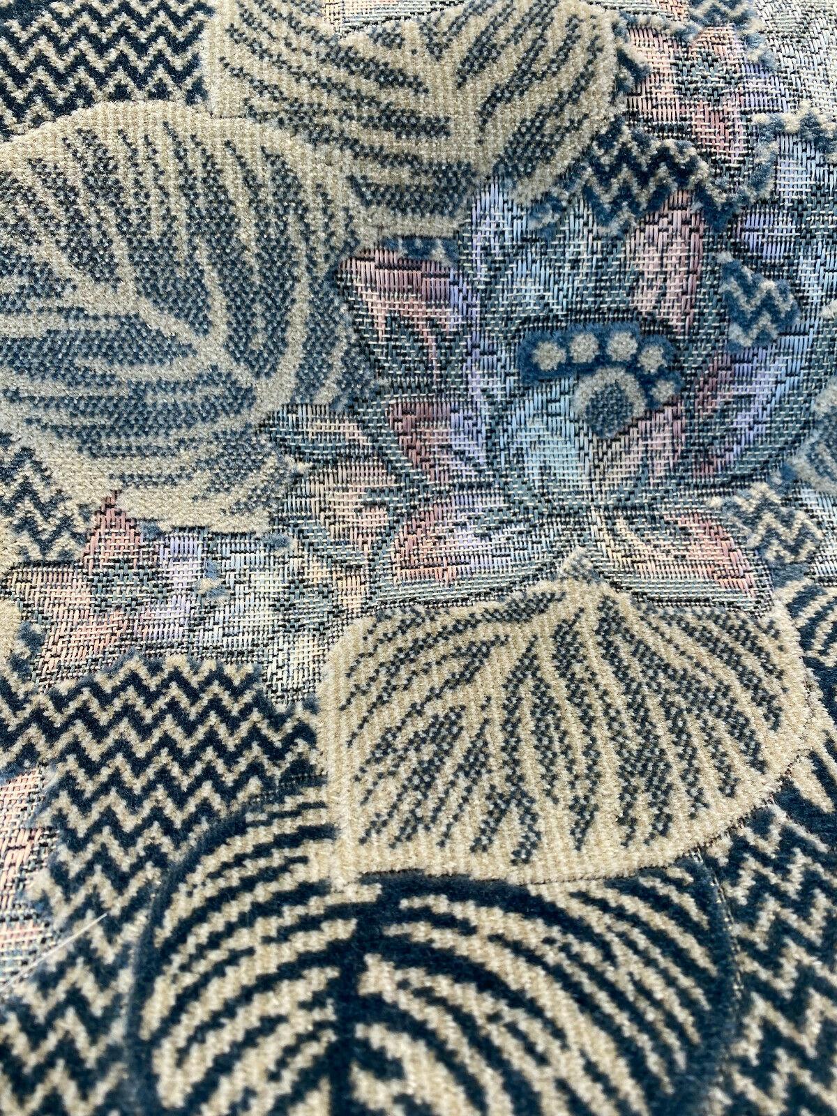 Blue Floral Embossed Velvet Fabric - Blue, Beige, Navy, Pink, Lavender Floral Pattern, 58" Width (1 Yard)