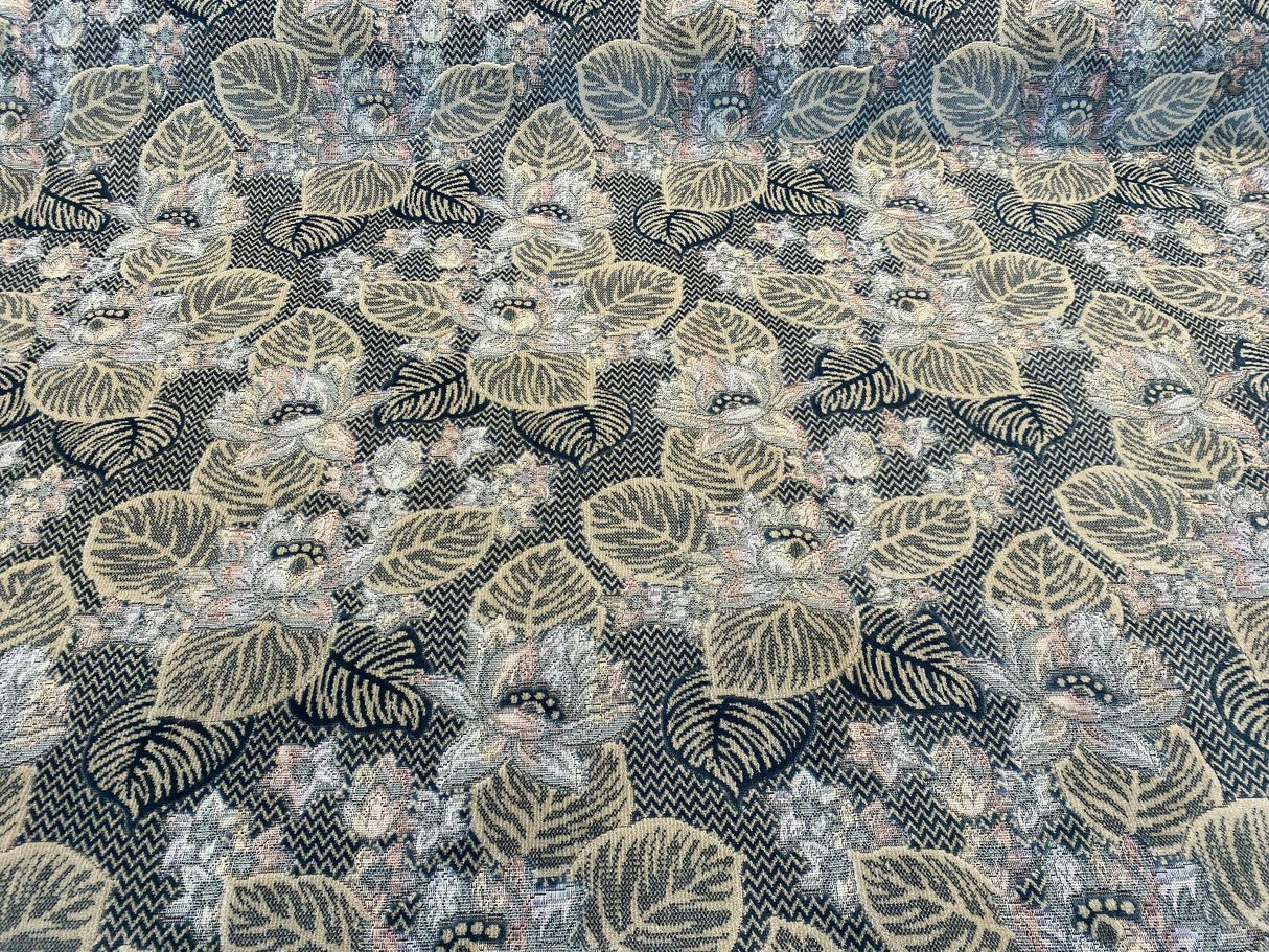 Blue Floral Embossed Velvet Fabric - Blue, Beige, Navy, Pink, Lavender Floral Pattern, 58" Width (1 Yard)