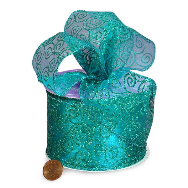 Classic Swirls Sheer Ribbon 2 1/2 '' x 10 yd Turquoise Color 1 / ROLL