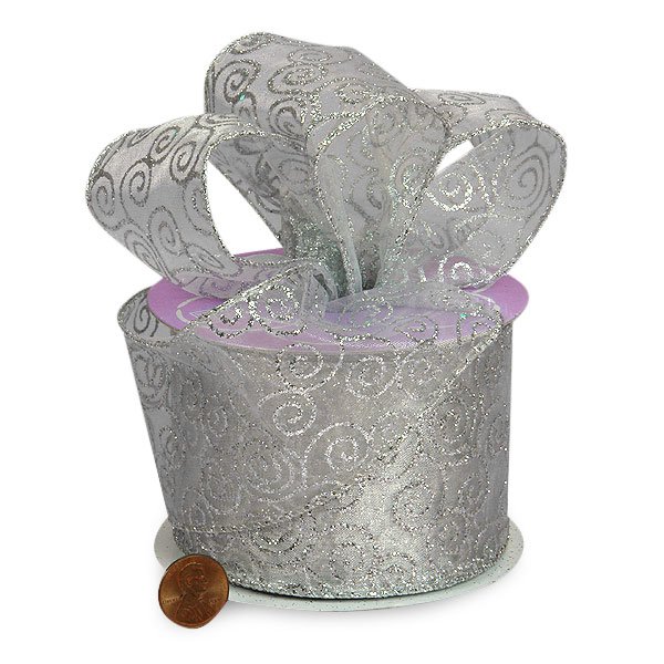 Classic Swirls Sheer Ribbon 2 1/2 '' x 10 yd Silver Color 1 / ROLL
