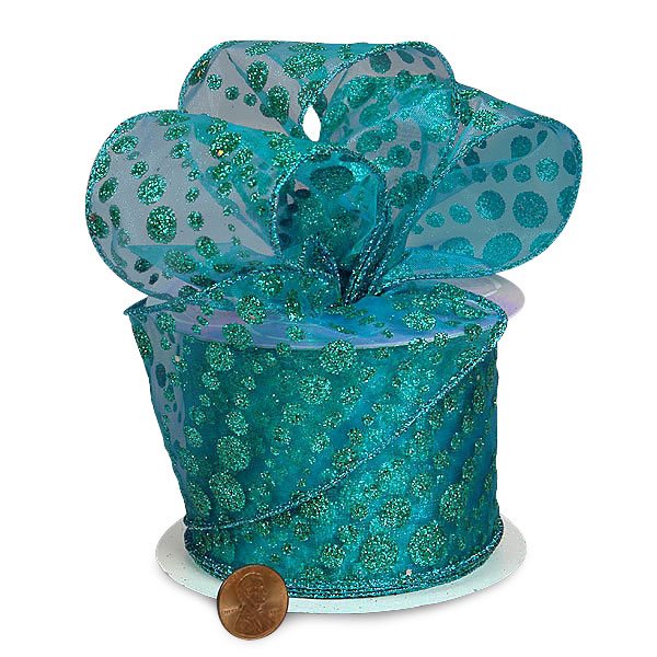 Dot Streamers Sheer Ribbon 2 1/2 '' X 10 yd - Turquoise / - Turquoise Dot Color 1 / ROLL