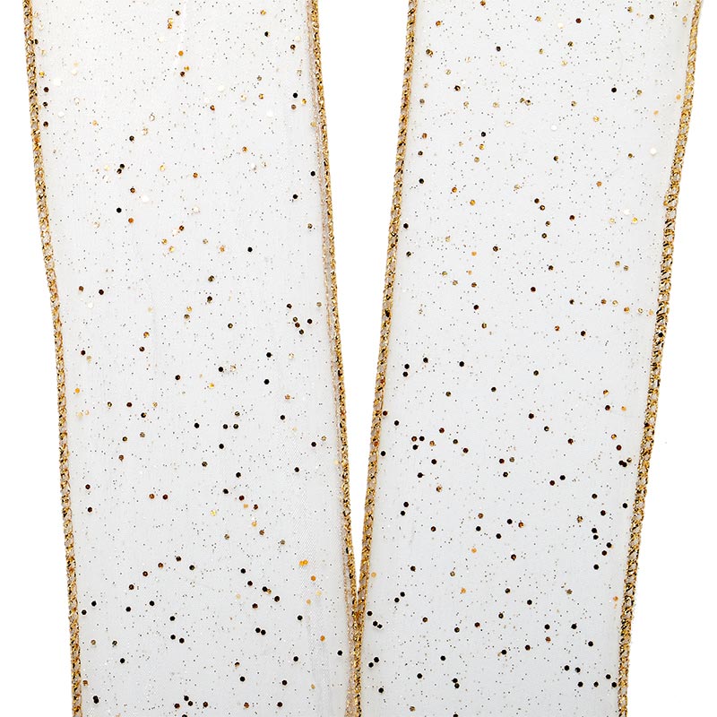 Gold Dots On Sheer Organza Wired Ribbon 2 1/2 '' X 10 yd - 1 / ROLL